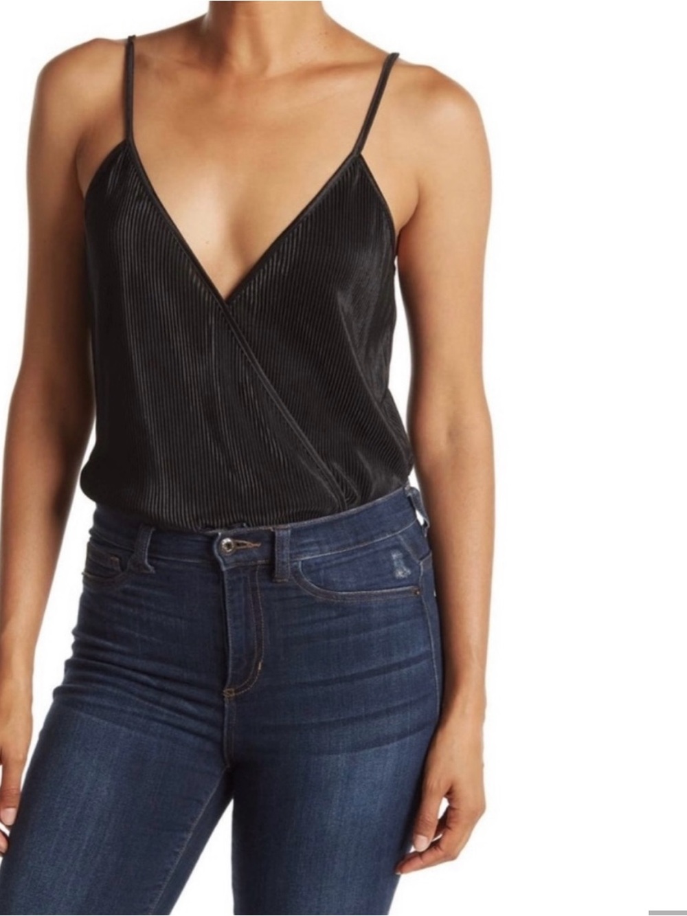 Wayf |Surplice Ribbed Black Cami Bodysuit (NWT)